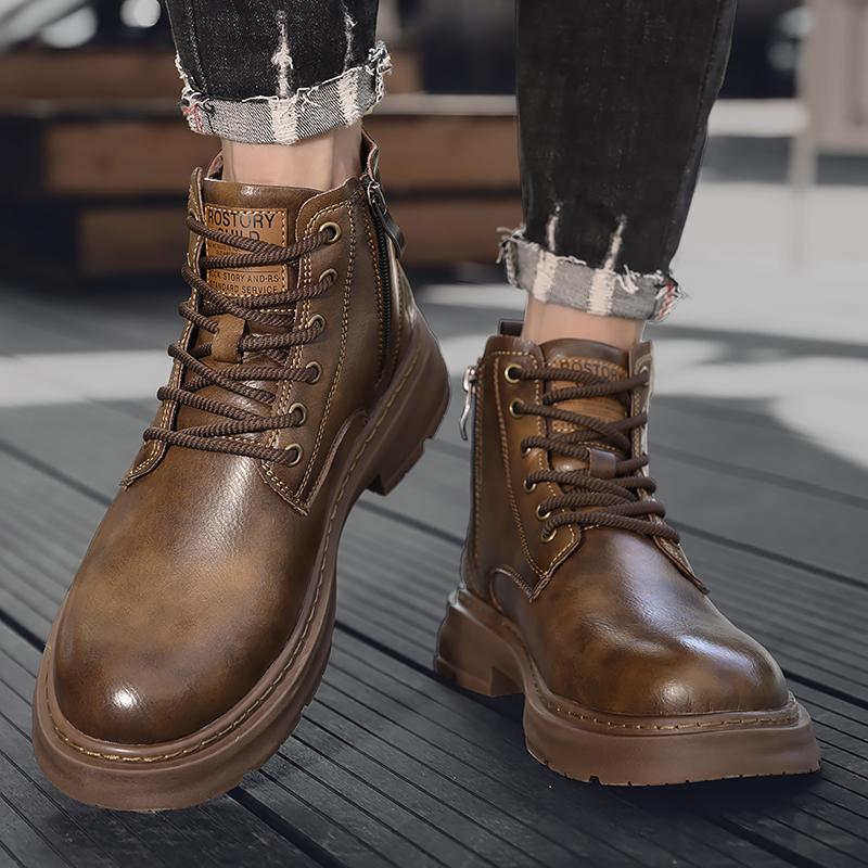 Fashion Warm Plush Fur Winter Boots High Top Male Motocross Boots New Fashion Mens Leather Shoes Motorcycle Ankle Boots for Men