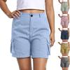 Women Casual Solid Elastic Waist Cargo Shorts with Pockets Relaxed Fit Utility Design for Everyday Wear Outdoor Activities