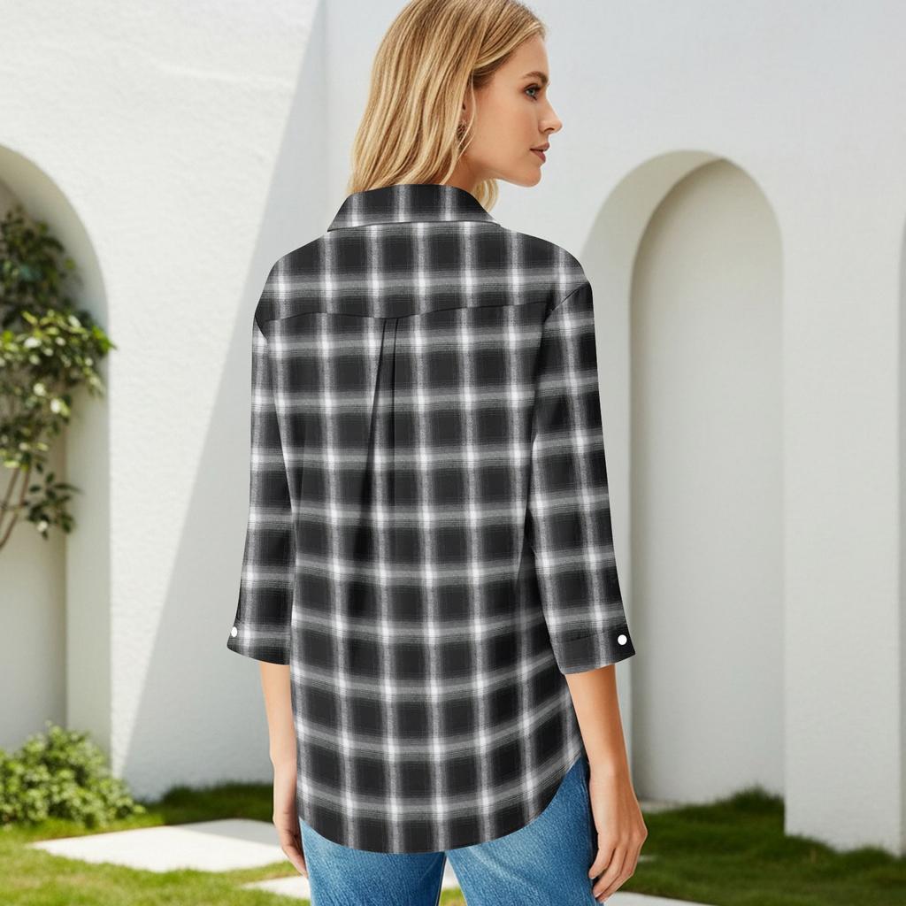 Dámské topy s 3/4 rukávem, košile s výstřihem do V, trendy potištěné, business casual pracovní halenky