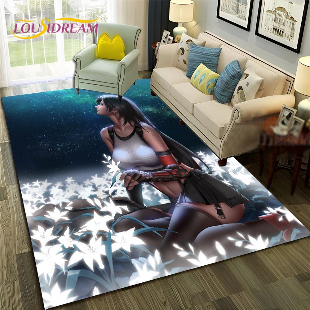 Game Cartoon Sexy Lace Girl Tifa Aerith Carpet Rug for Home Living Room Bedroom Sofa Doormat Decor,Area Rug Non-slip Floor Mat