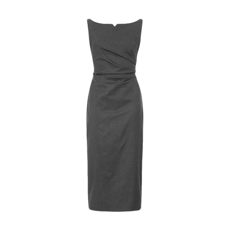 

2026 Women s Sleeveless Waist-cinching French Tube Midi Dress Extra Small серый