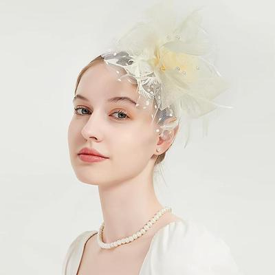 Fascinators for Women Tea Party Headband Kentucky Derby Hats Cocktail Flower Mesh Feathers Headwear Hair Clip for Wedding