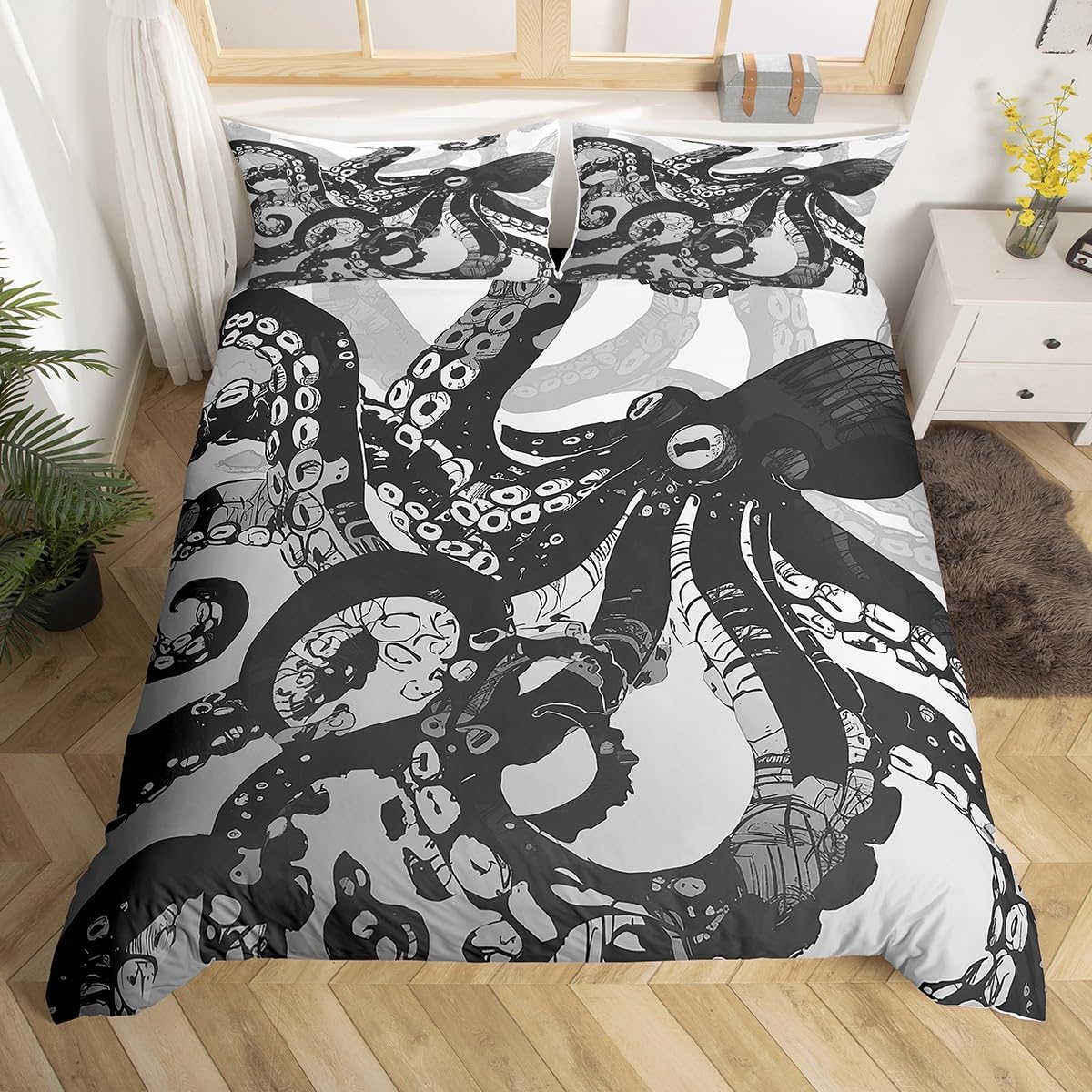 

Octopus Bedding Set Twin Octopus Tentacles Bed Duvet Cover Sea Animals Comforter Cover Ocean Theme Quilt Cover With 2 Pillowcase EU Single(135*200cm)3pcs