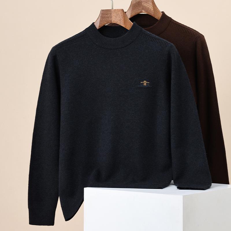 Hengyuanxiang Men s Thickened Wool Sweater: 2025 Autumn/Winter Fashion, Embroidered, 100% Pure Wool, Round Neck 170/88A