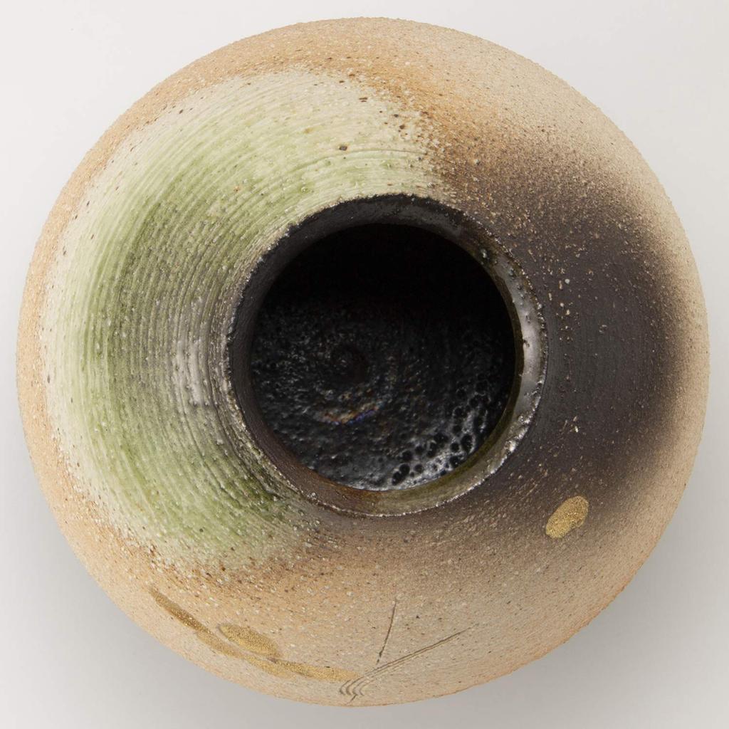 Marui Seito Shigaraki Ware Hechimon Flower Vase, Large, Black and White, Stone Hazel Gold Flowers, Ceramic, MR-1-2541