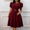 Elegantes O-Ausschnitt Kleid mit hoher Taille Sommer Mode A-Linie Damenkleid