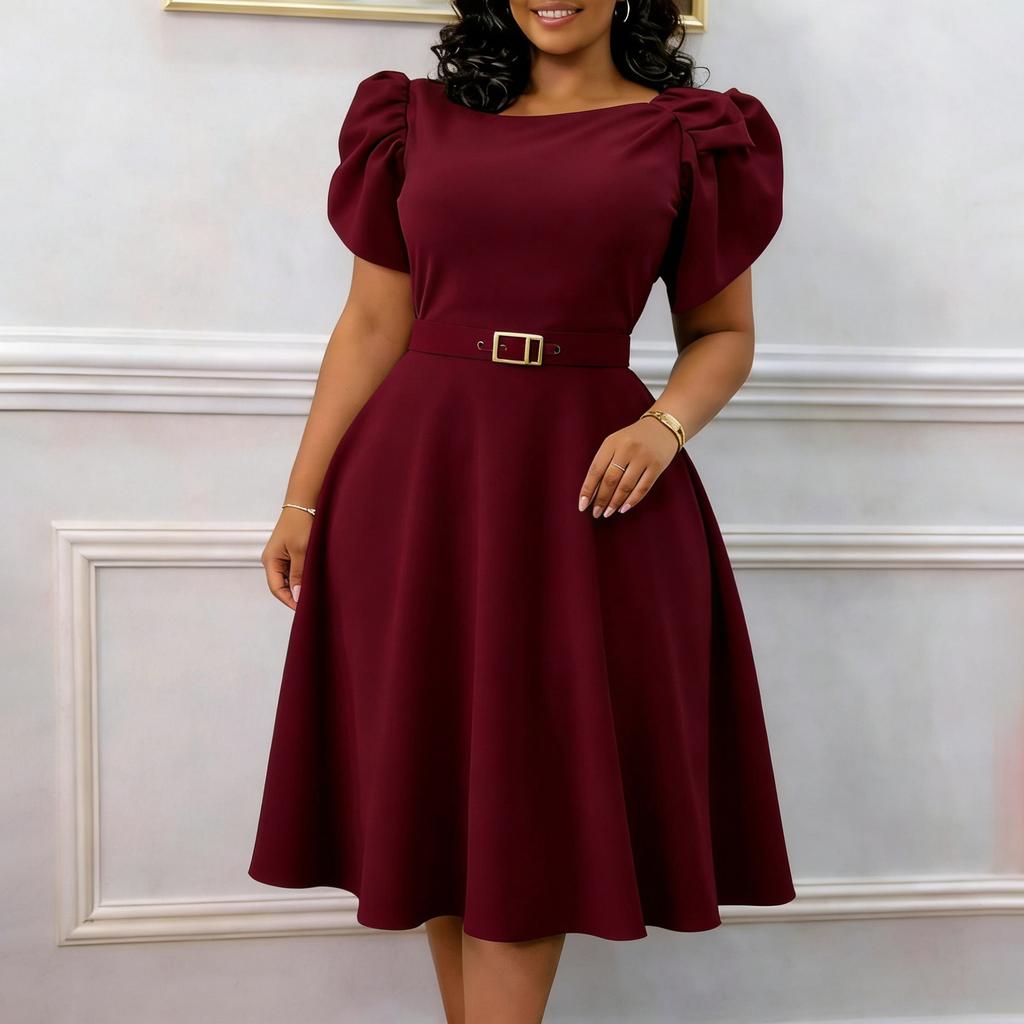 Elegantes O-Ausschnitt Kleid mit hoher Taille Sommer Mode A-Linie Damenkleid
