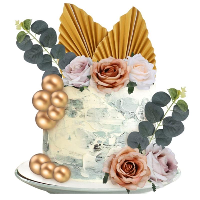 Kuchen Blatt Künstliche Rose Blume Kuchendekoration für Geburtstagsfeier Hochzeit Babyparty Themenpartyzubehör