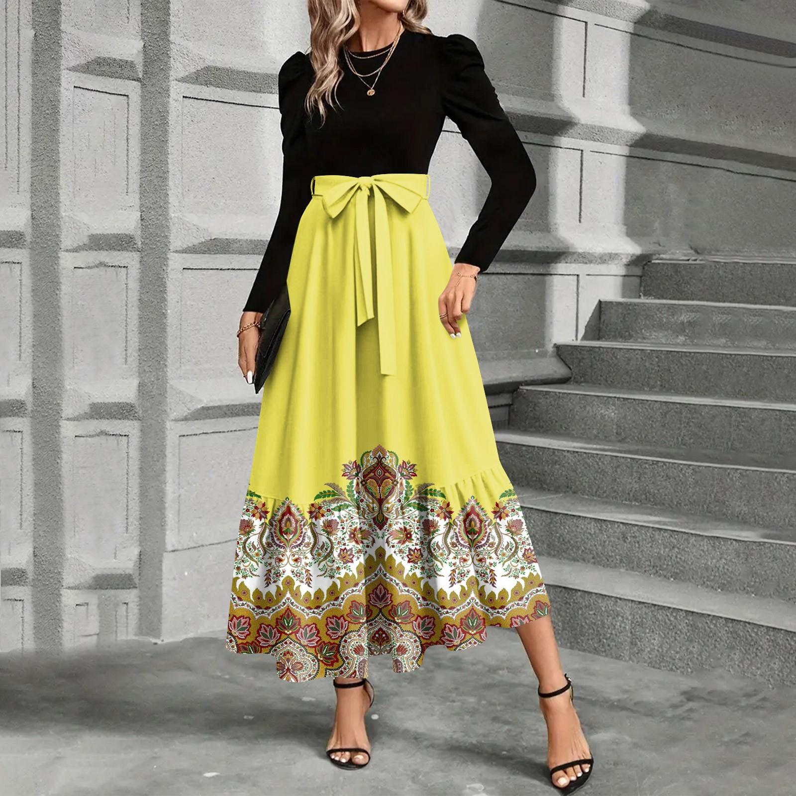 

Женское платье с цветочным принтом и высокой талией, модное и элегантное XL жёлтый