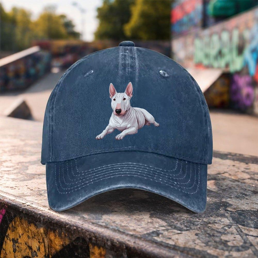 Bull Terrier Dog Graphic Washed Baseball Cap Unisex Adjustable Cotton Outdoor Sport Headwear