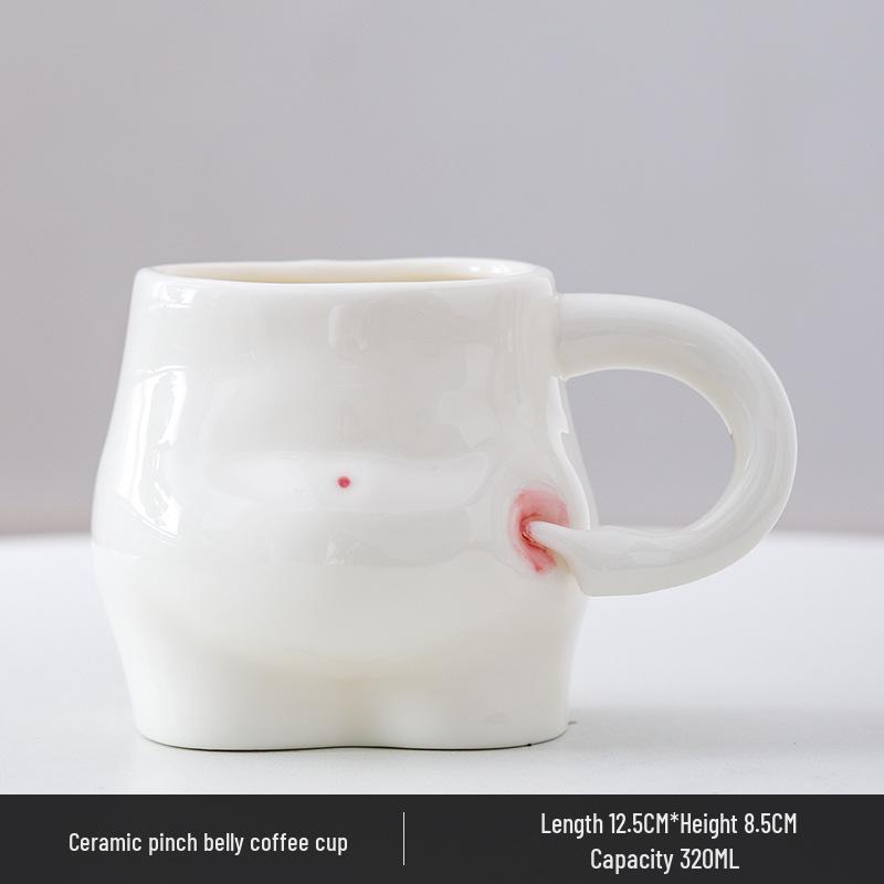 

Трансграничная трендовая керамическая чашка для похудения Xiaohongshu - Стильный дизайн с защипом на животе, идеально подходит для студентов или в качестве подарка 301-400 ml белый