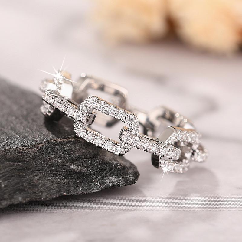 925 Sterling Silber Cuban Link Kette Ringe für Damen Buling Mikro Pavé Zirkonia Fingerring Verlobungsschmuck