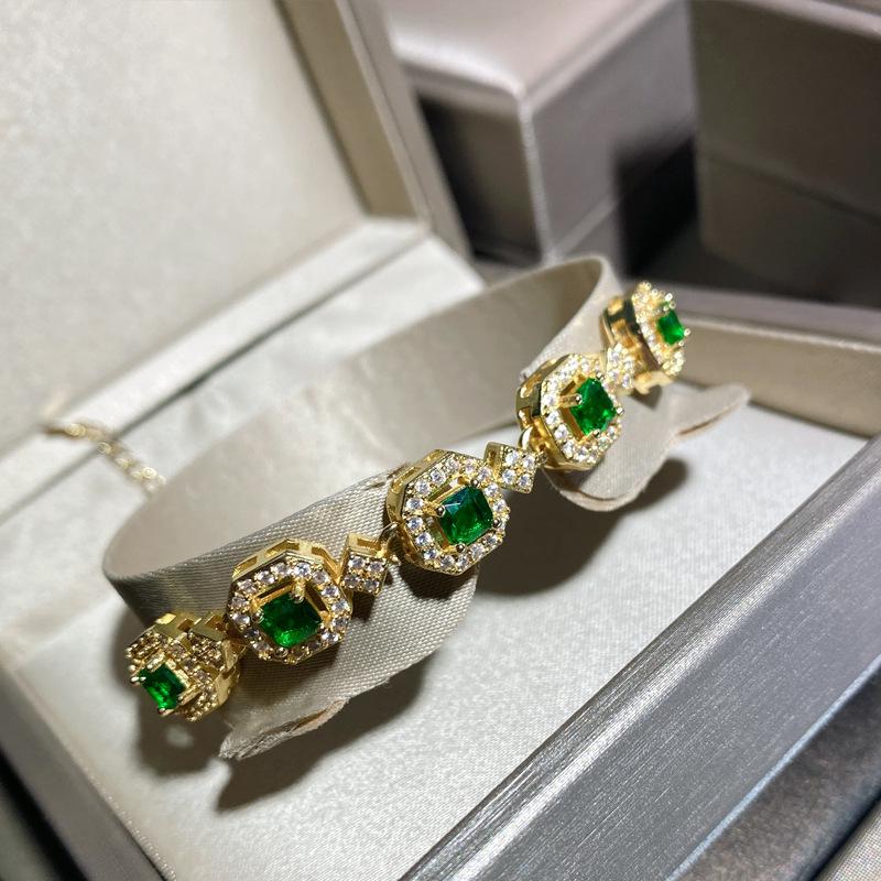 Versa Simulation Jewelry Micro-Set Green Diamond Plated White Gold Bracelet Multi-Colored Treasure Hand Jewelry Woman