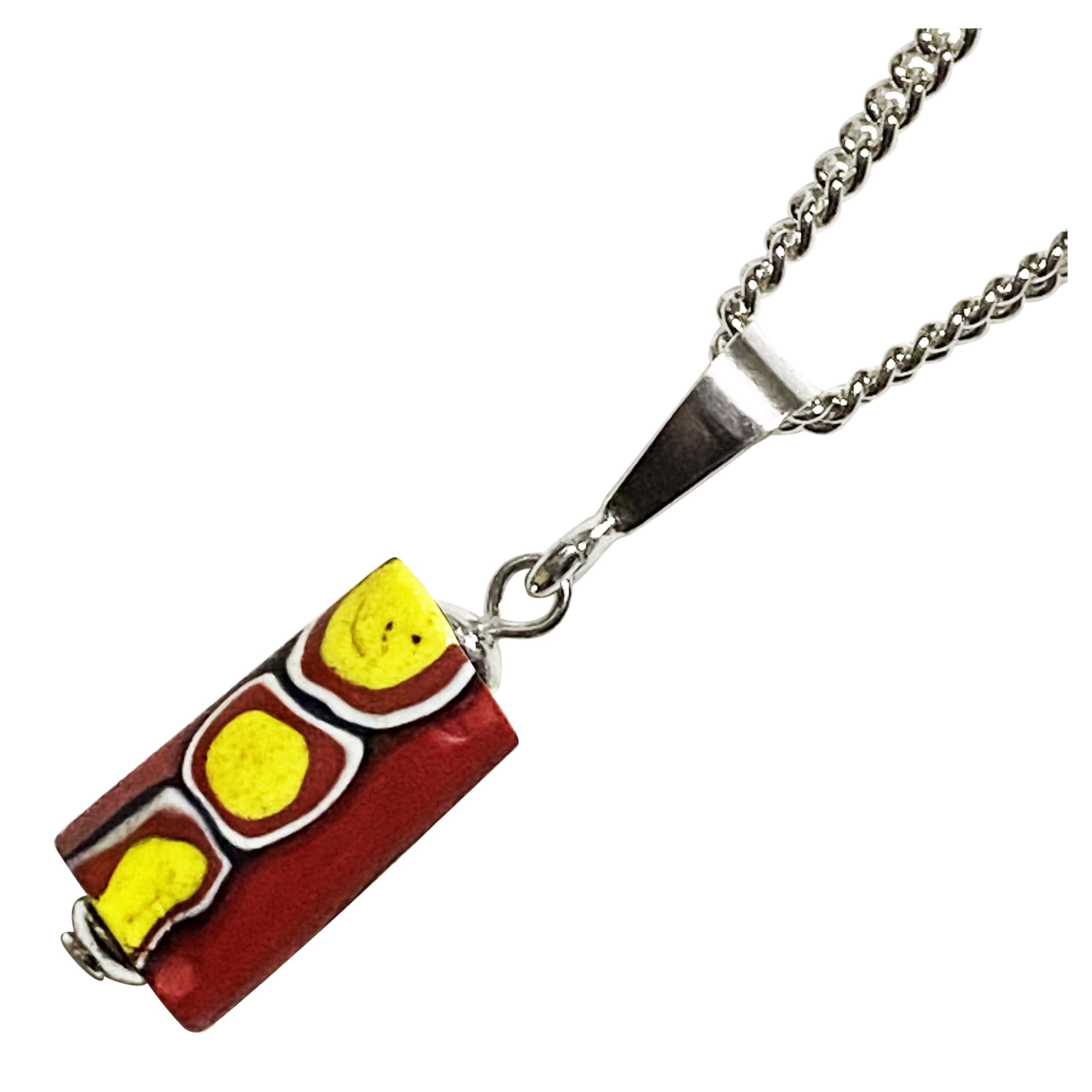 Venetian Lampwork Bead Antique Beads SILVER925 Pendant Necklace Millefiori Venetian Trade Beads European Handmade Beads Taranto Chain Necklace 45cm