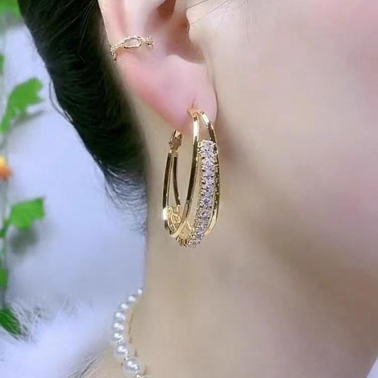Multi Layer Zircon Ear Hoops Fashionable Elegant Exaggerated Earrings for Women High End Jewelry