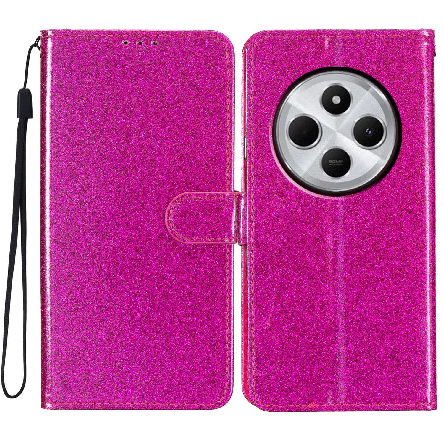 

For Xiaomi Redmi A4 5G Wallet Case Glitter Anti-Scratch Leather Phone Cover Stand Rose