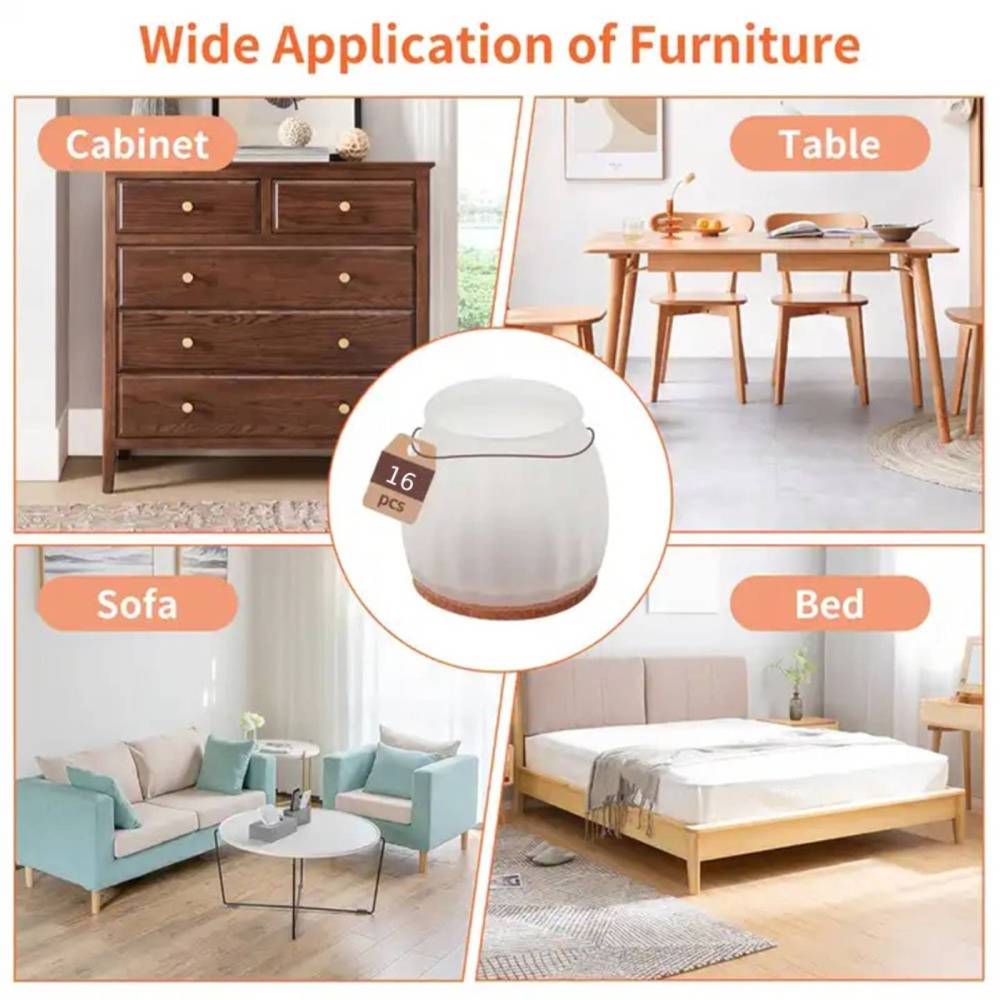 16PCS Chair Leg Cover with Felt Pads Furniture Feet Caps TPE Round Square Anti Slip Table Leg Mat Floor Protectors Socks