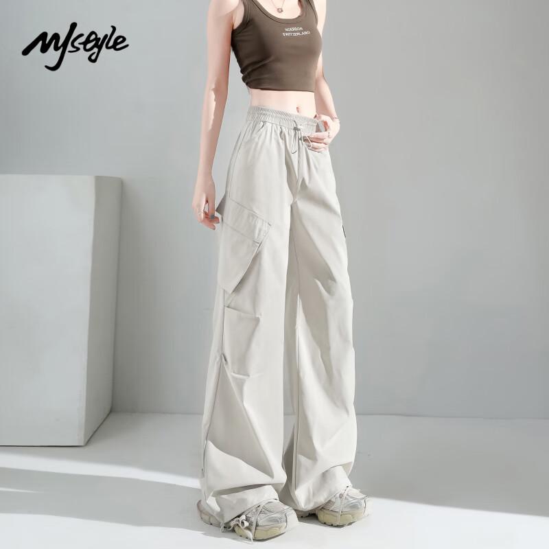 

MJ STYLE Women s High-Waist Wide-Leg Cargo Pants L