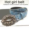 Beaded Trim Fabric Waist Belt Adult Fashion Rhinestones Buckle Waistband Dress Belt 2000s Girl Pants Belt Waist Decors