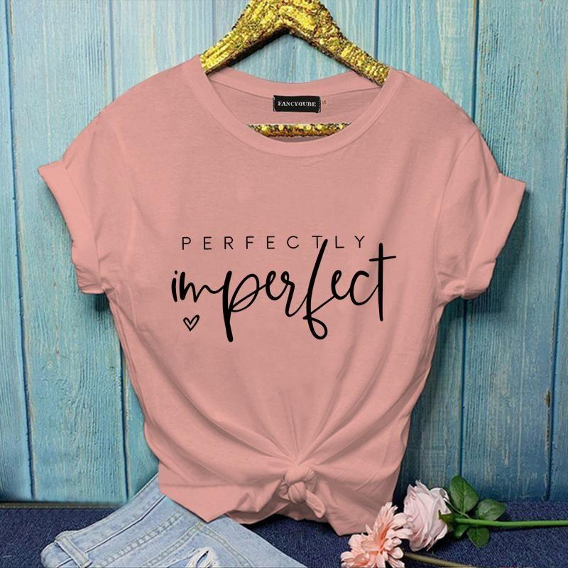 Women's Outdoor New Fashion Perfectly Imperfect Cool Letter Printed T-Shirt Casual Outdoor Street Round Neck Short Sleeve Shirt