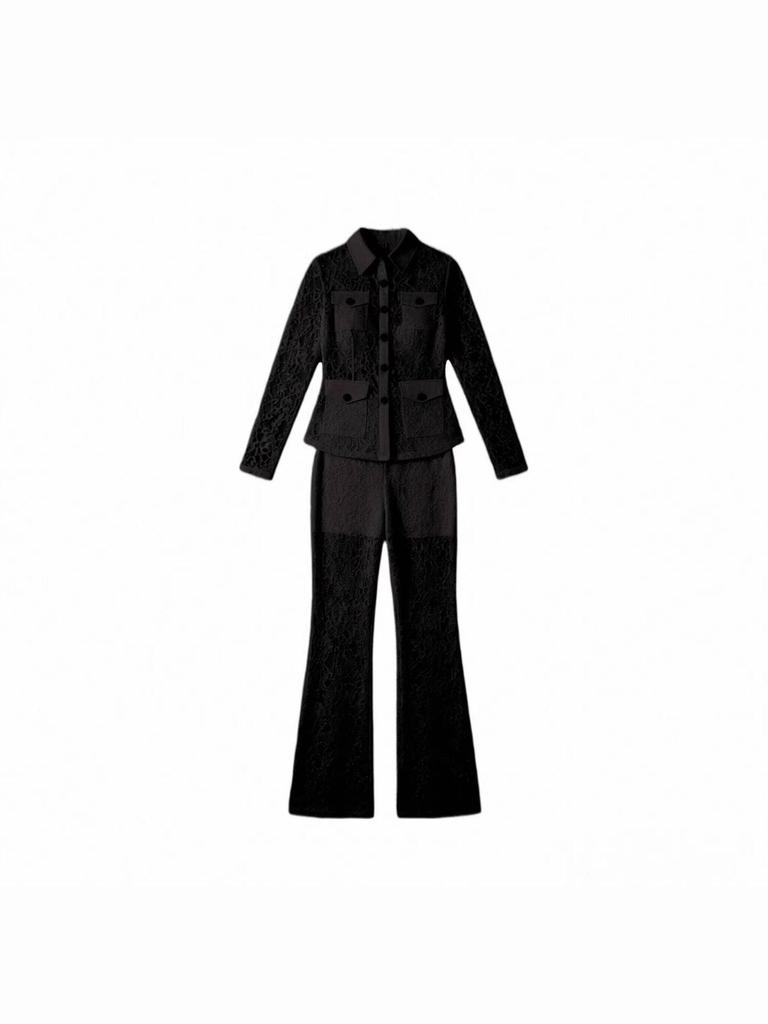 2026 Spring Lace Lapel Suit: European & American Style, Long Sleeve & Pants
