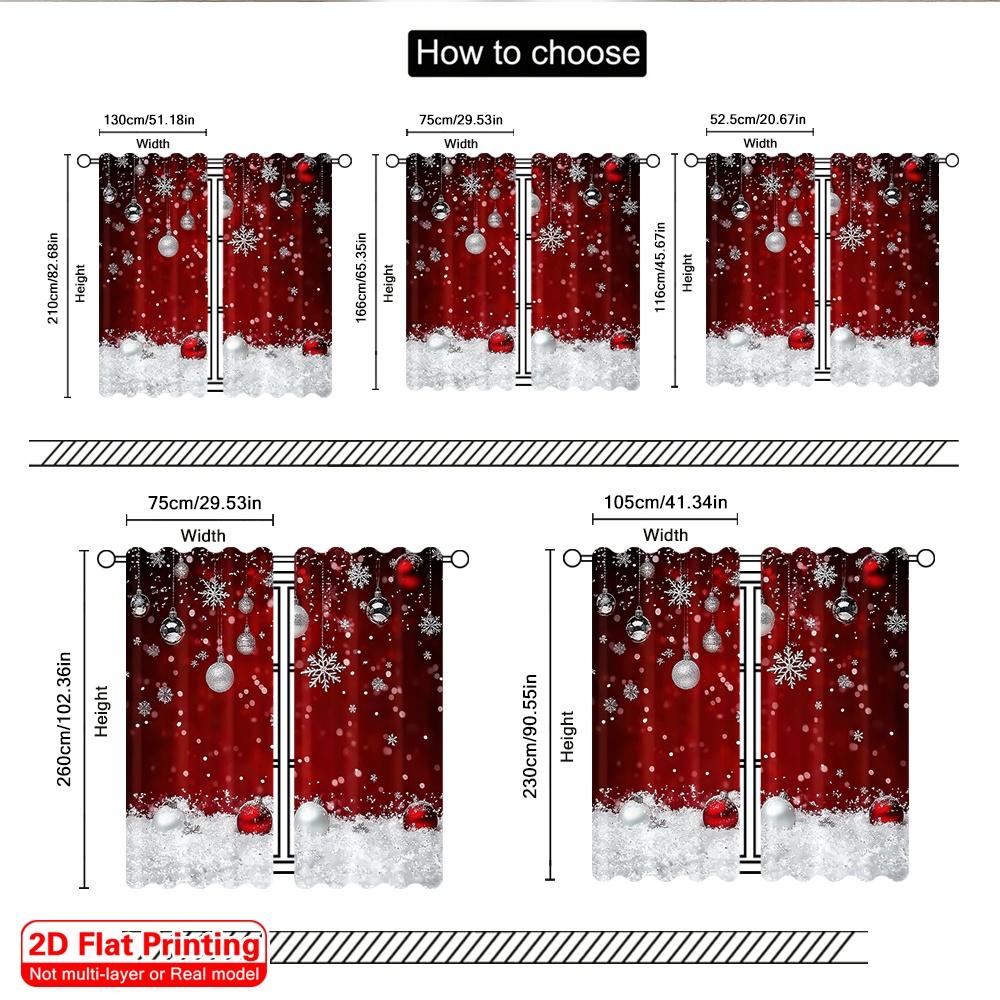 2D Flat Printing 2pcs Merry Christmas Scene Curtains Red and White Snowflakes Polyester Without Electricity Festive Wall Decor