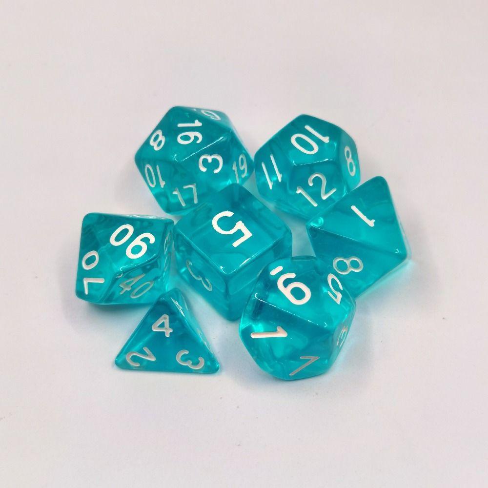 7-Die Transparent Digital Dice Set Acrylic Table Opaque Polyhedral Dices for DND Dice Tabletop Role-Playing Game Dice