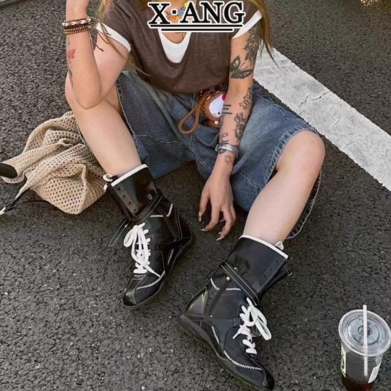 Retro Boxing Boots Women's Winter Cotton Shoes New Medium Boots Velvet Martin Boots Maillard Western Boots Platform Short Boots