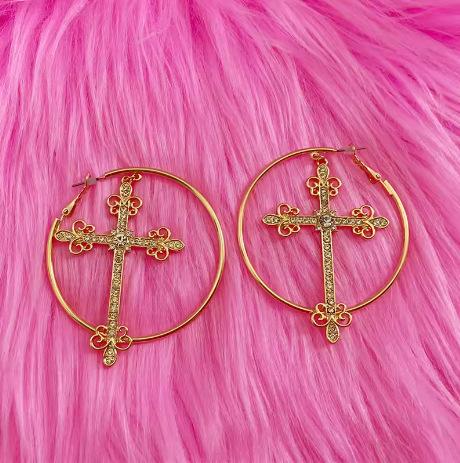 Retro Bling Crystal Cross Hoop Earrings Punk Aesthetic Luxury Korean Fashion Ears for Women Punk Jewelry Y2K Cool Stud Earrings