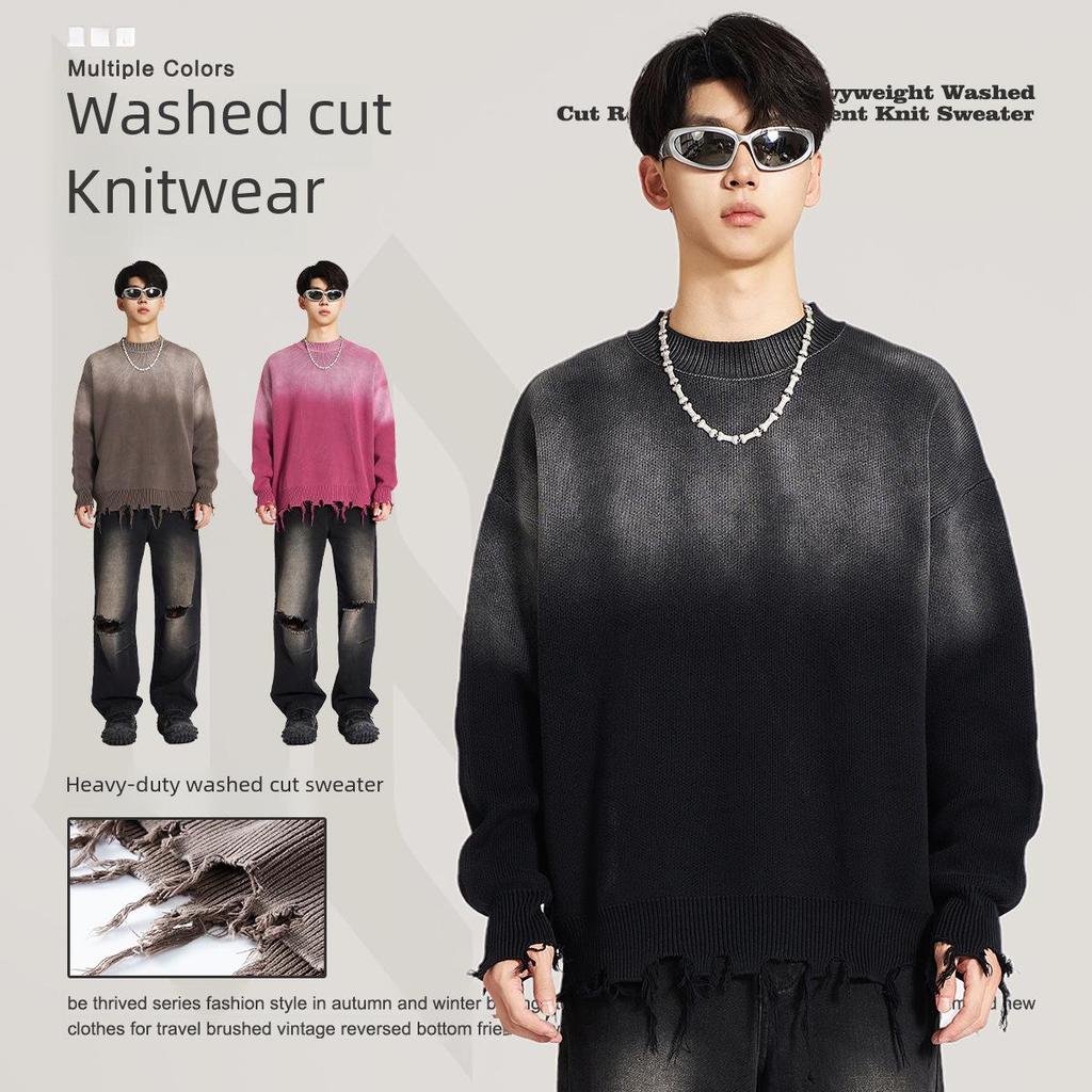 BE Men's American Retro Gradient Knit Sweater - Autumn/Winter Collection