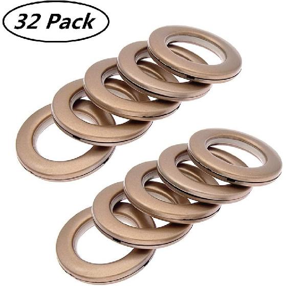32 Pack Curtain Grommet, Home Sewing Depot Fast-Set Plastic,Inner Diameter 1-9/16"(40mm) Curtain Eyelet Rings Nanoscale Low Noise Roman Ring (Brown)