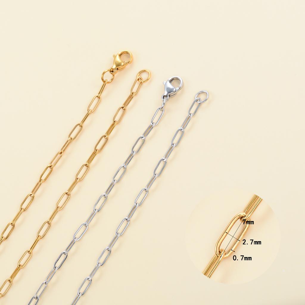 Polished Paper Clip Chain 2.5/2.7/4mm Stainless Steel Necklace Trendy Layering Choker Waterproof Jewelry Men And Women