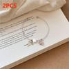 Romantic Pink Crystal Heart Pendant Bangles For Women Silver Color Small Square Bead Bow Bracelet Good Friend Jewelry Gift