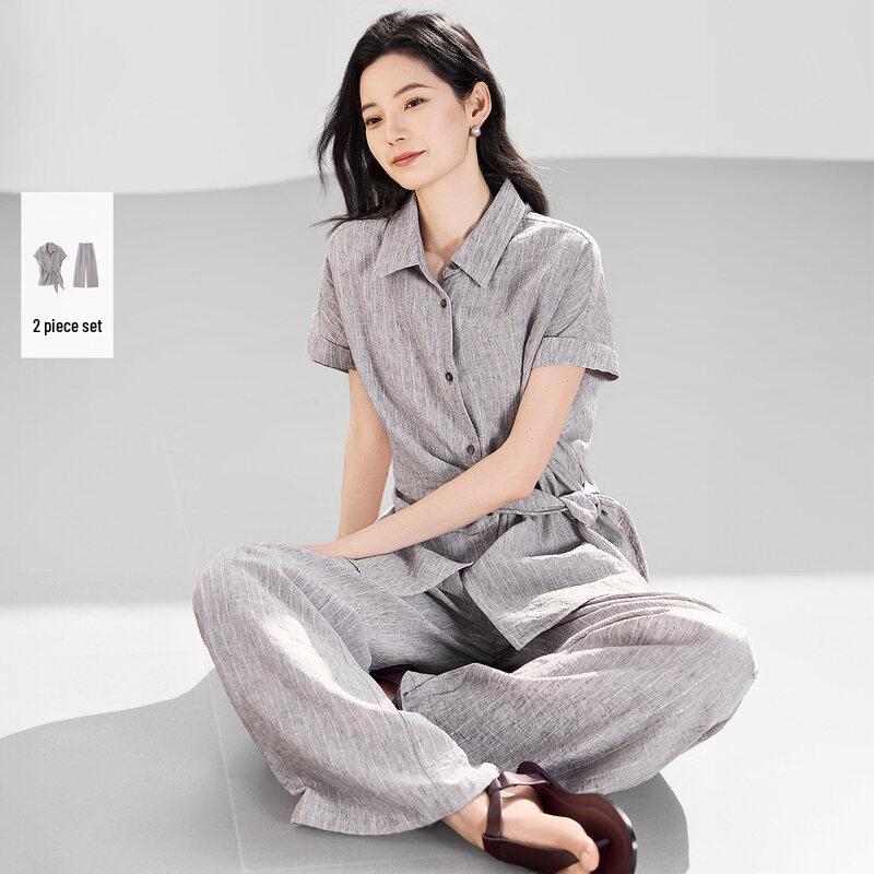 IHIMI Women s Short-Sleeve Shirt & Loose Pants Commuter Set S