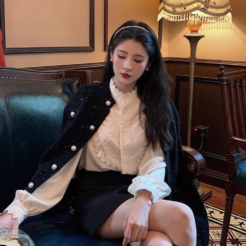 Autumn Women's High-Neck Long-Sleeve White Shirt