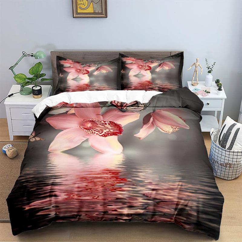 Soft Butterfly Floral Duvet Cover Queen Size For Adults Kids Girls Teens Bedroom Decor Flowers 3D Print Bedding Set Pillowcases