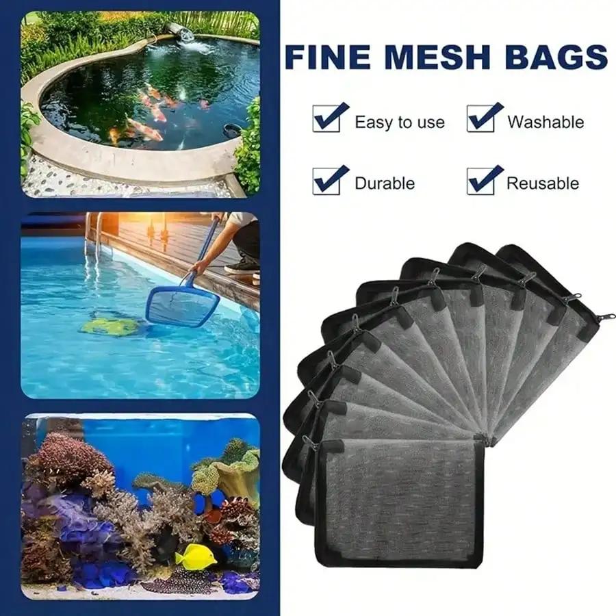 10pcs Black Mesh Filter Bags with Zippers for Aquarium Filtration Media Durable Breathable Keep Materials Organized