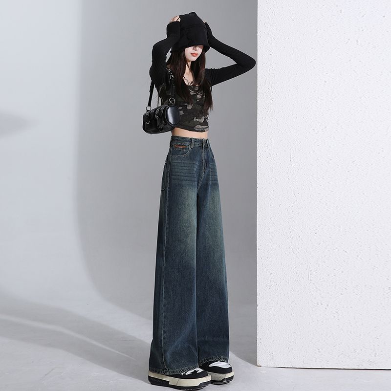 Spring Autumn High Waist Fashion Design Relaxed Straight Wide Leg Denim Pants For Ladies Casual Pants Oversize Denim Trousers