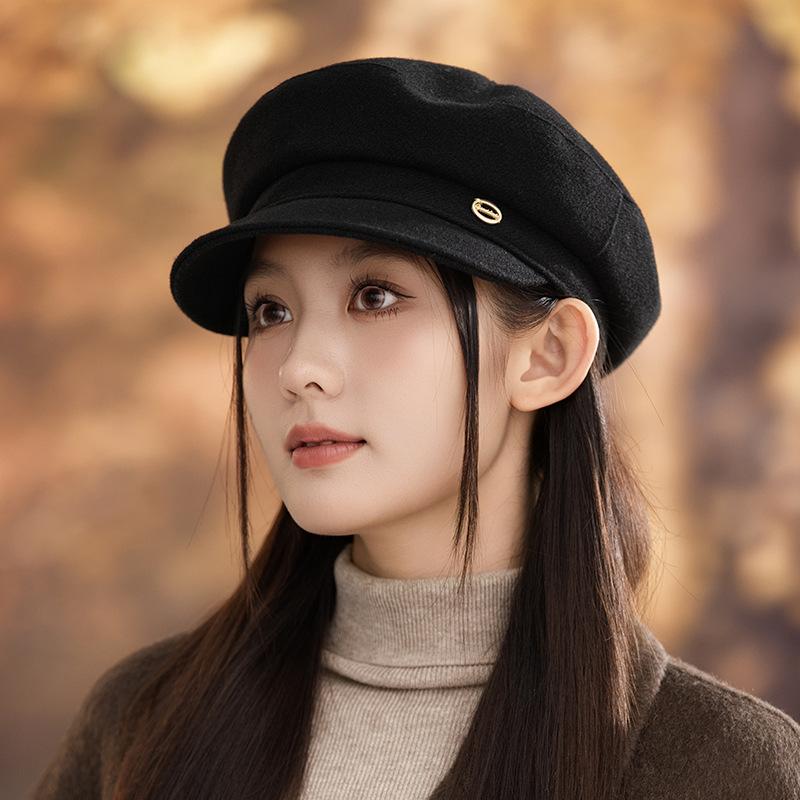 

Осенне-зимние шляпы для женщин, универсальный британский стиль, модный берет, ветрозащитный и теплый, шляпа художника в корейском стиле, модная шляпа с бадьяном One Size