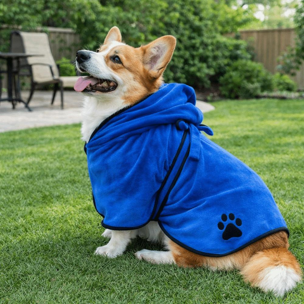 Durable High Absorbency Dog Bathrobe Fixed Waist Belt Hooded Pet Drying Towel Super Warm Microfiber Pet Towel For Cats Dogs