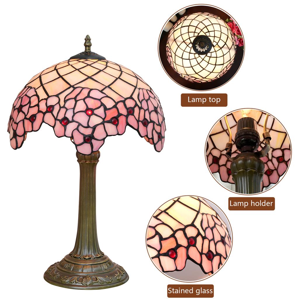 Romantic Stained Glass lamp 12" Bedside Table Lamp for Living Room Bedroom Dorm Kitchen Home Decor Festival Gift,Cherry Blossom
