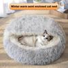 Snooze Cat Bed Round Plush Fluffy Hooded Cozy Cat Bed Cave for Indoor Donut Self Warming Small Dog Bed Anti-anxiety Puppy Kennel