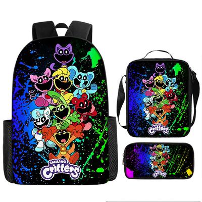 Animais assustadores sorrindo Smiling Critters mochila escolar para terceiro ou quarto ano animação de desenho animado