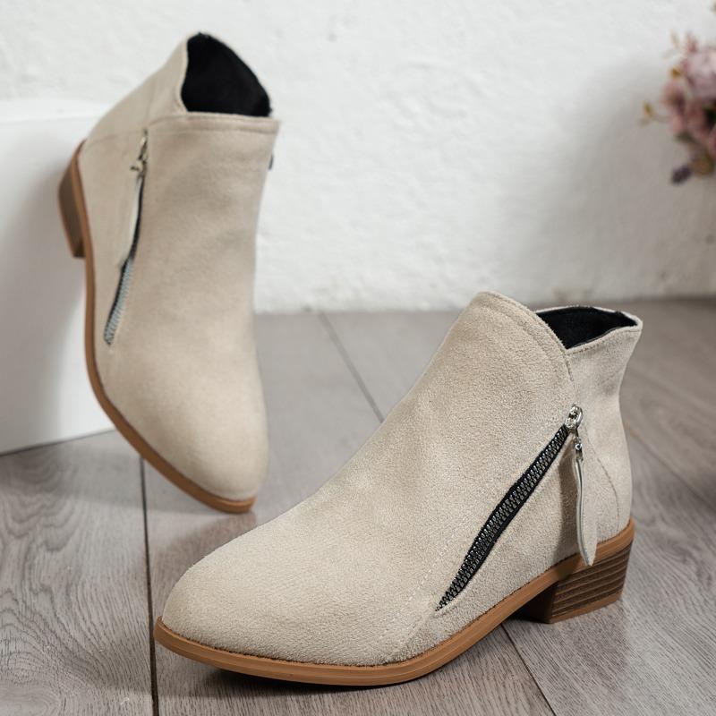 Dámské krátké kozačky se špičatou špičkou, silný podpatek, boční zip, silný podpatek, dámské kozačky