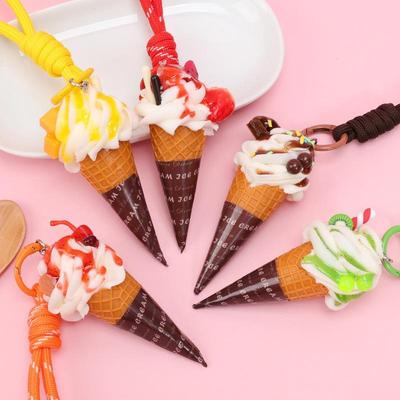 Simulation Ice Cream Cone Keychain Braided Lanyard Realistic Design Backpack Pendant Gift For Girls