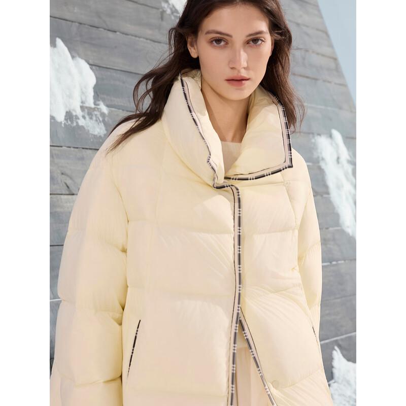 ELLE 90% Goose Down Colorblock Stand-up Collar Down Jacket