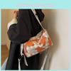 Cute Painted Floral Canvas Bag 2023 New Casual Shoulder Bag Cross-border Fashion Bear Grid Blue Red