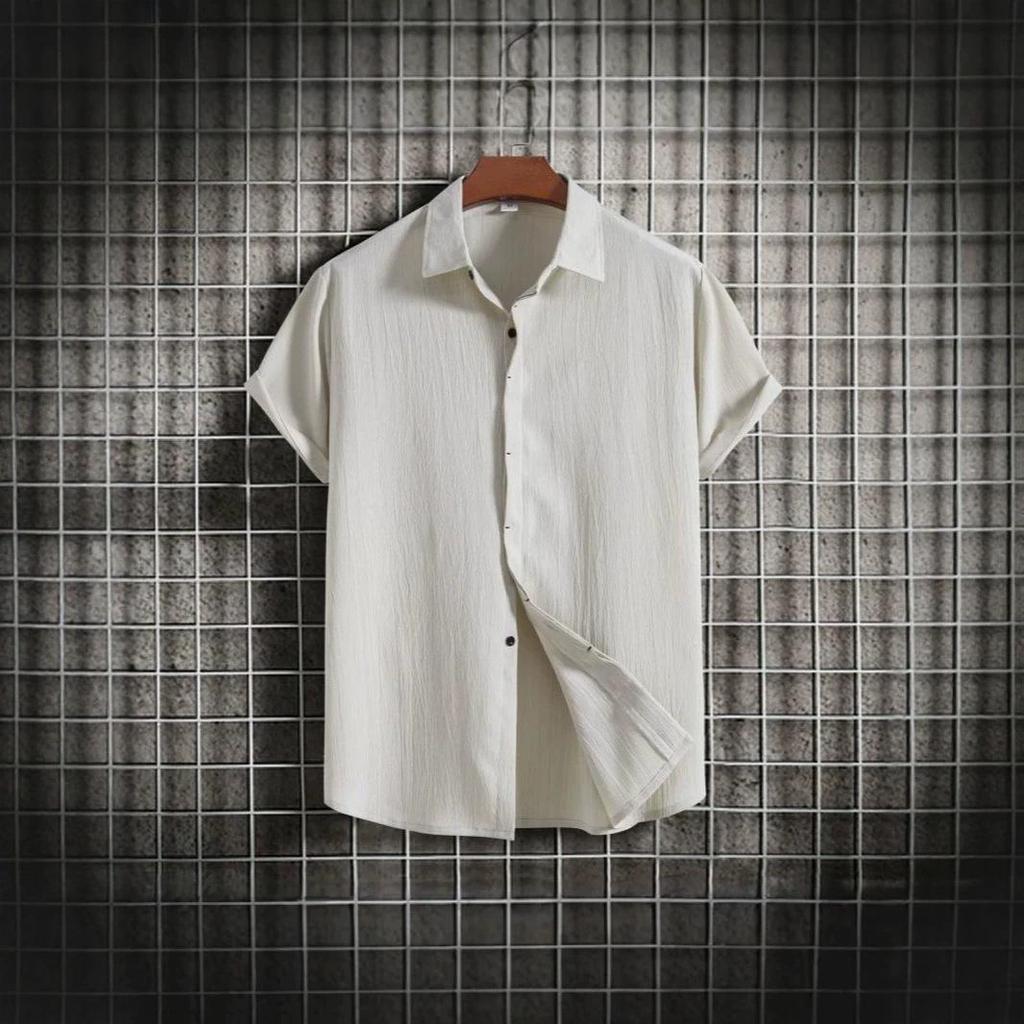 Summer 2026 Men's Loose Solid Color Short-Sleeved Button-Down Casual Shirt