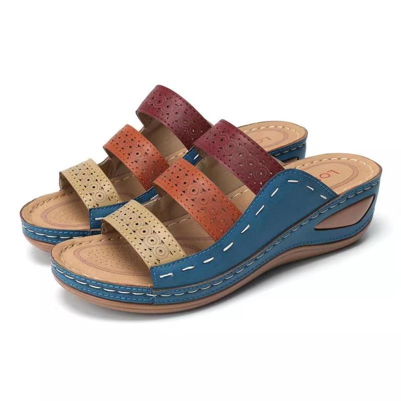 2025 Summer Women's Wedge Sandals: European & American Style, Color Block, One-Strap Design, In Stock
