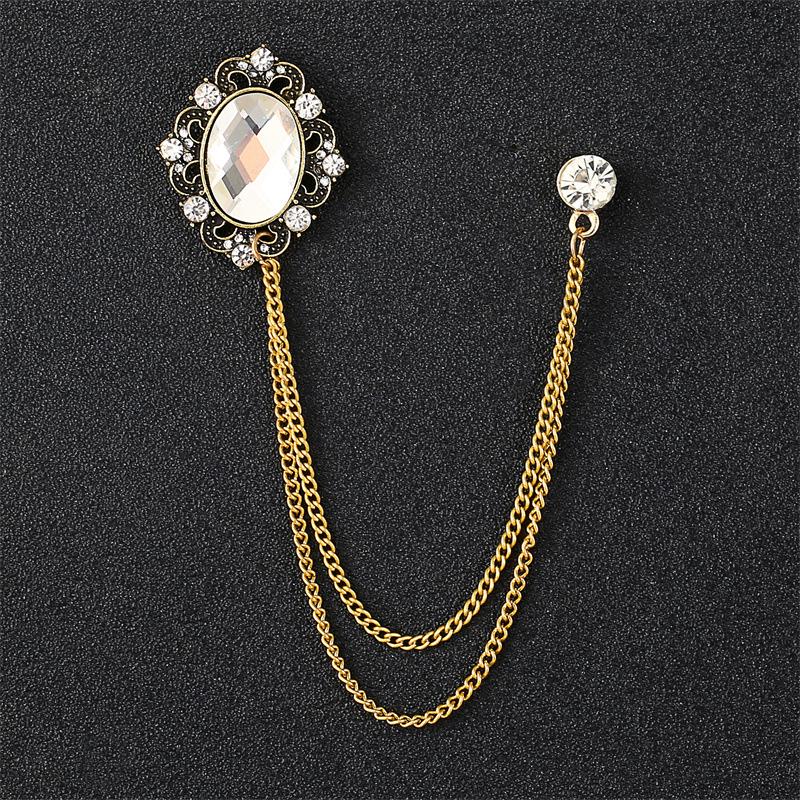 Men's Vintage Wings Brooch: Korean Chain Lapel Pin & Flower Corsage Badge.